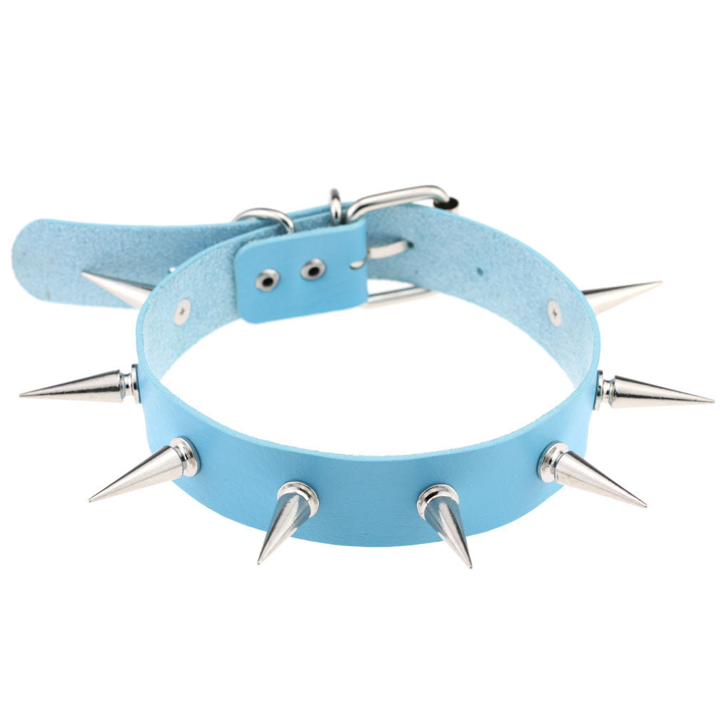 Sexy Punk Collar Sky Blue Leather