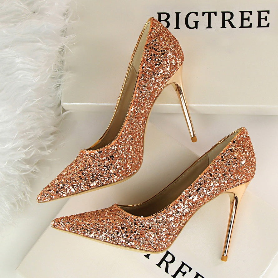 Shining sequins sexy slim nightclub high heels