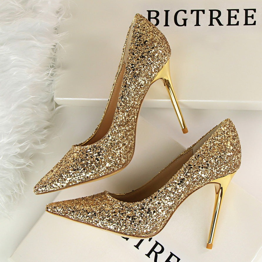 Shining sequins sexy slim nightclub high heels