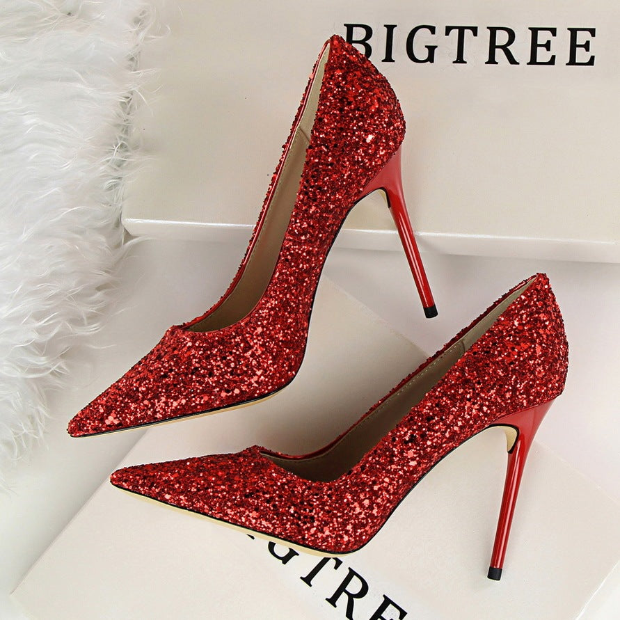 Shining sequins sexy slim nightclub high heels