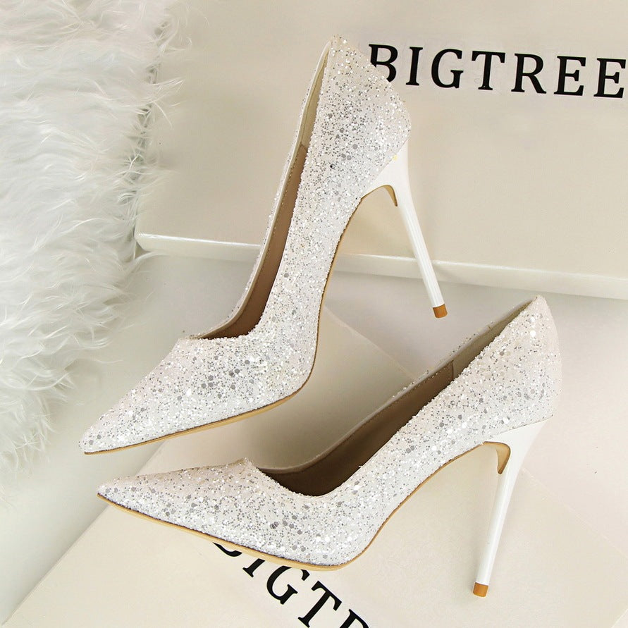 Shining sequins sexy slim nightclub high heels