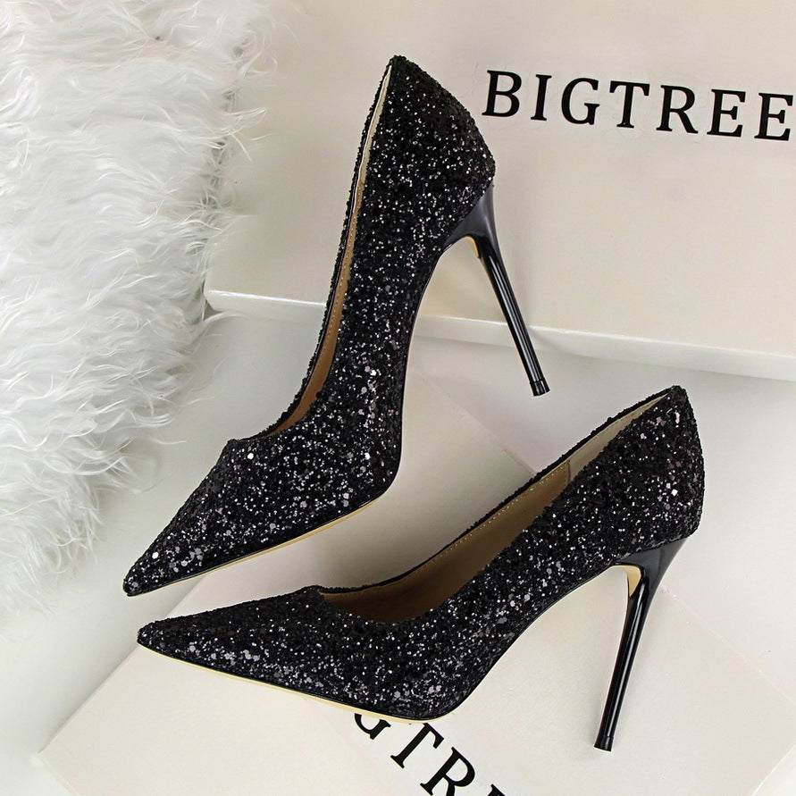 Shining sequins sexy slim nightclub high heels