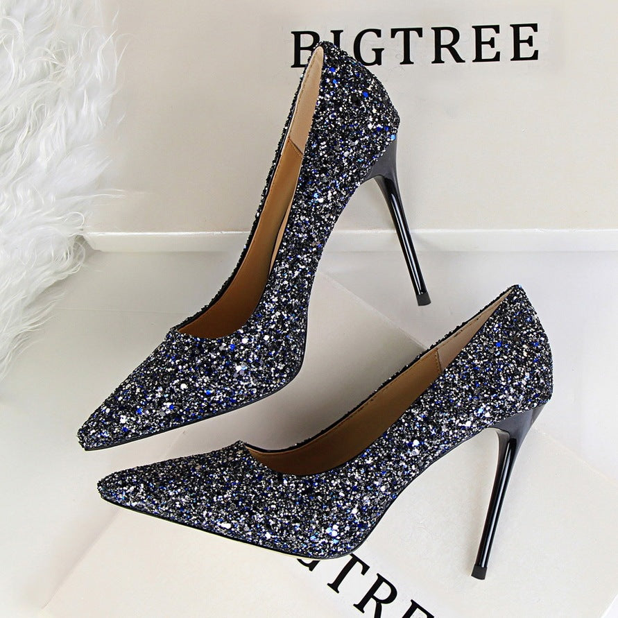 Shining sequins sexy slim nightclub high heels