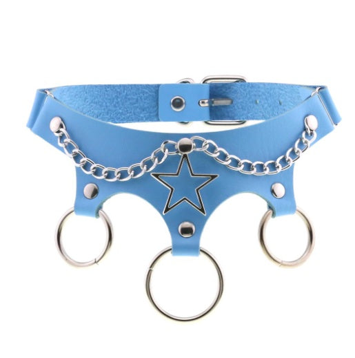 Sexy Punk Collar Sky Blue Leather