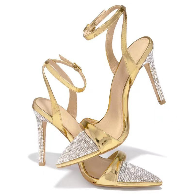 Buckle Rhinestone Stiletto Peep Toe Hight shoes