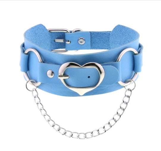 Sexy Punk Collar Sky Blue Leather